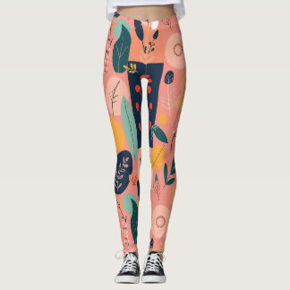 Modern Botanical Abstract Pattern Leggings
