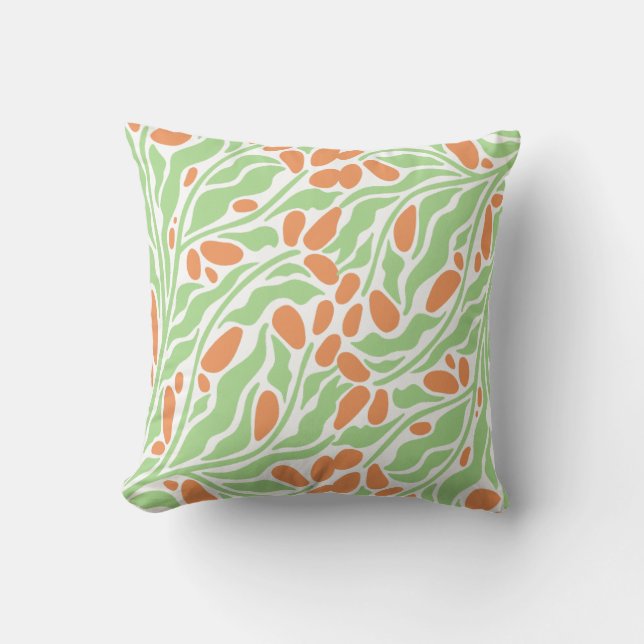 Modern Botanical Abstract Throw Pillow | Green  (Front)
