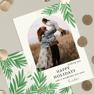 Modern Botanical Arch Greenery Photo Holiday Card