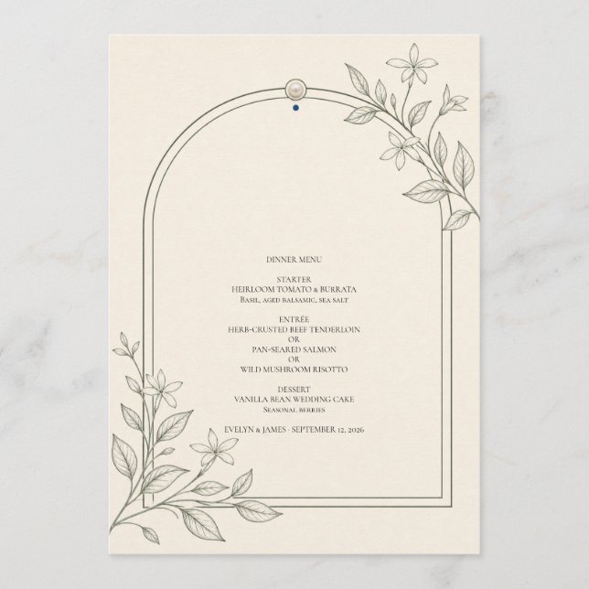 Modern Botanical Arch Wedding Dinner Menu (Front)