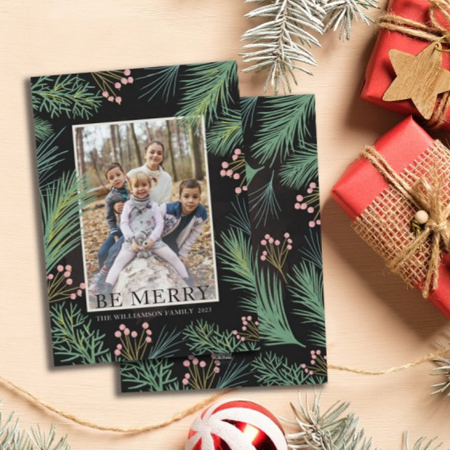 Modern Botanical Be Merry Christmas Holiday Card (Creator Uploaded)