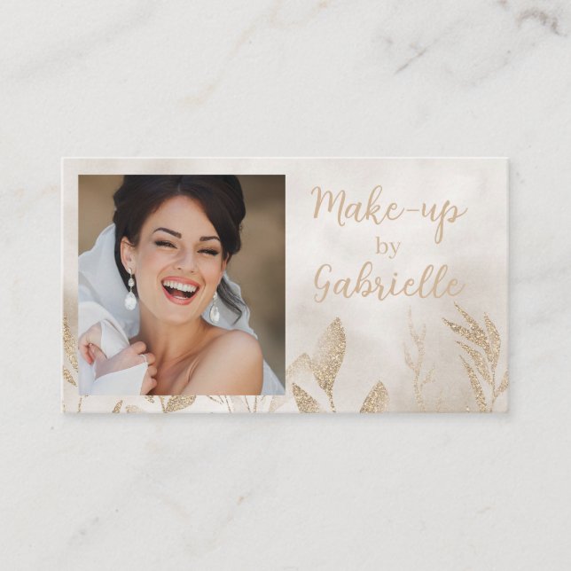 Modern Botanical Beige Boho Photo Script  Business Card (Front)