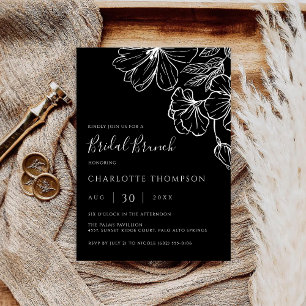 Modern Botanical Black Line Art Bridal Brunch  Invitation