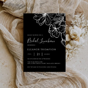 Modern Botanical Black Line Art Bridal Luncheon Invitation