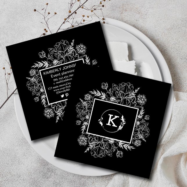 Modern Botanical Black White Business Card (Modern Botanical Black White Business Card #blackwhite #modern #rustic #wildflower)