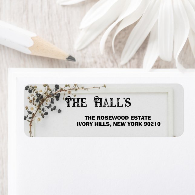 Modern Botanical Black& White  Wedding  Return Address Label (Insitu)
