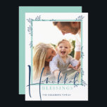 MODERN BOTANICAL blessings frame ferns mint navy b Holiday Card<br><div class="desc">by kat massard >>> www.simplysweetPAPERIE.com <<< An elegant, simple botanical photo design. Maximum area to display your beautiful family too! TIPS 1. To resize / reposition the photo hit the "customise it" button. 2. You can also change the fonts, move and add more text! NEED HELP GETTING YOUR PHOTO TO...</div>