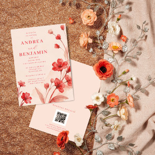 Modern Botanical Bloom Juicy Red Pinky Pink Invitation