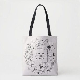 Modern Botanical Blush and Black Branded Tote Bag