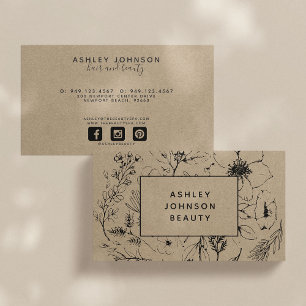 Modern Botanical Blush and Black Horizontal Busine Business Card