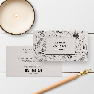 Modern Botanical Blush and Black Horizontal Business Card