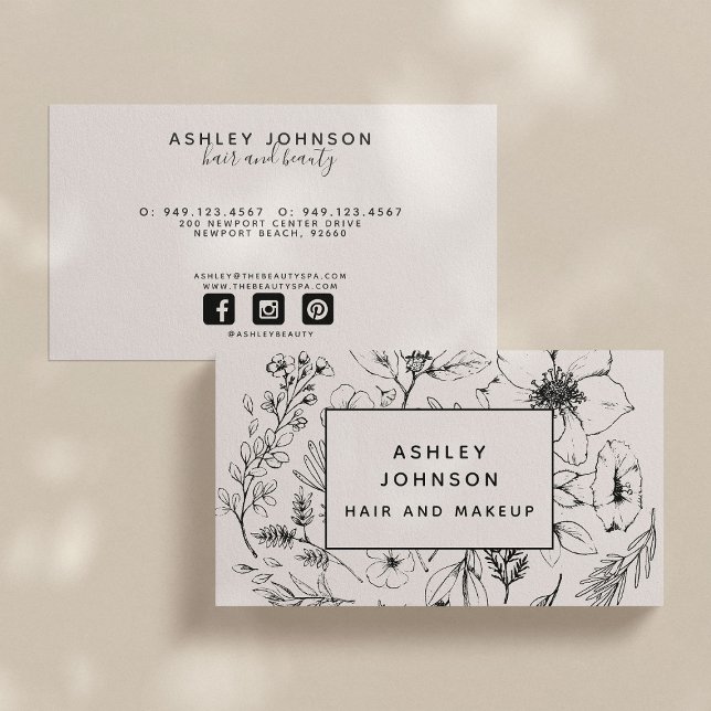 Modern Botanical Blush and Black Horizontal Business Card (Creator Uploaded)