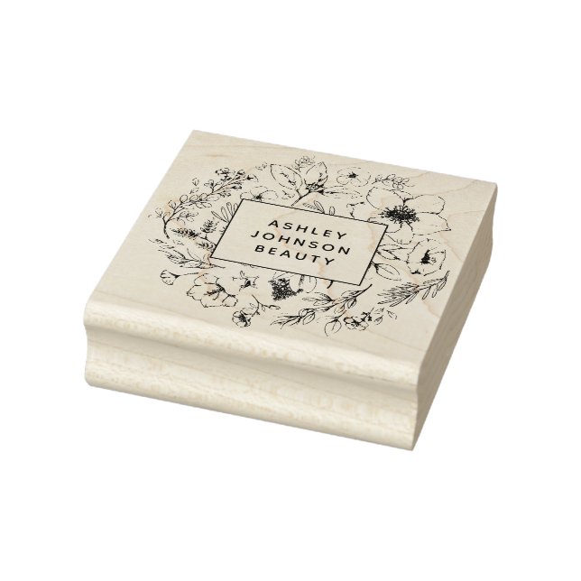 Modern Botanical Blush and Black Square  Rubber Stamp (Stamp)