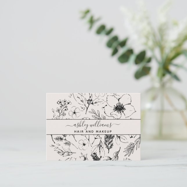 Modern Botanical Blush & Black 10 Visit Loyalty Business Card (Standing Front)