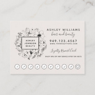 Modern Botanical Blush & Black 10 Visit Loyalty Business Card