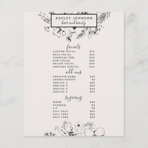 Modern Botanical Blush Black 3 Services Spa Menu