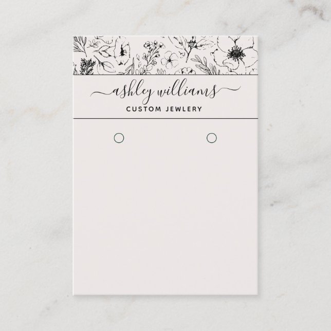 Modern Botanical Blush & Black Earring Card (Front)