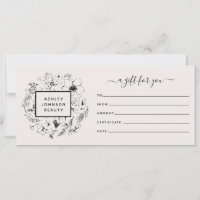 Modern Botanical Blush & Black Gift Certificate