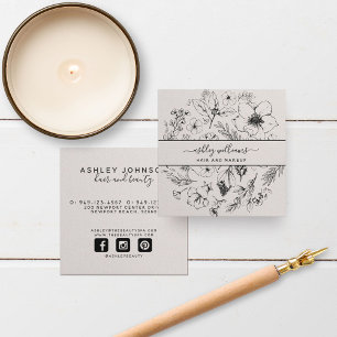 Modern Botanical Blush Black Script Name Square Business Card