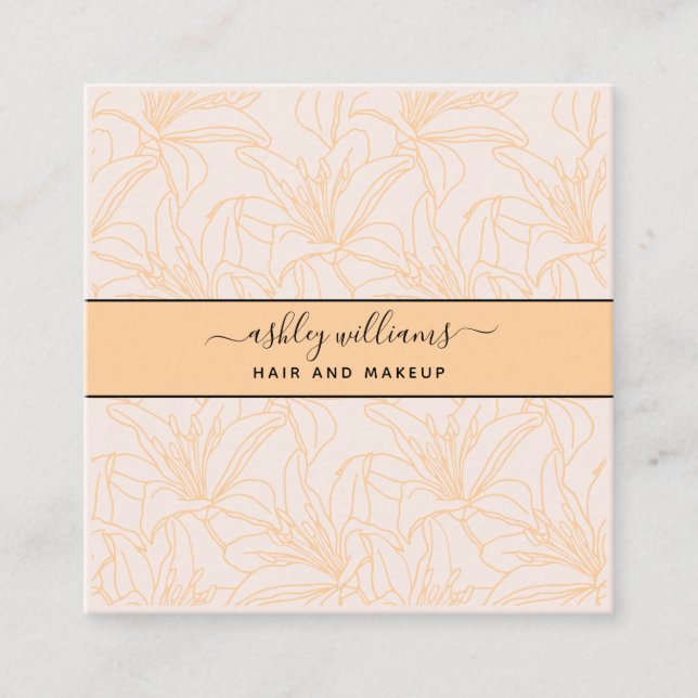 Modern Botanical Blush Black Script Name Square Square Business Card (Front)