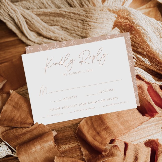 Modern Botanical Blush Meal Choice Wedding RSVP Card (Creator Uploaded)
