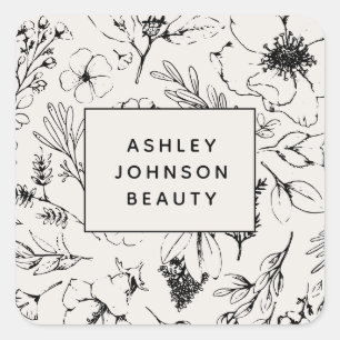 Modern Botanical Blush Pink and Black Floral Square Sticker