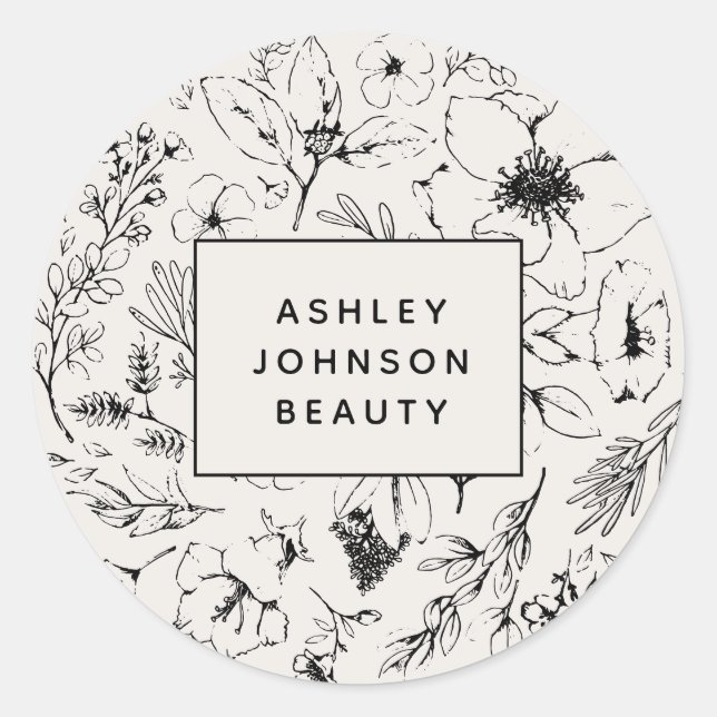 Modern Botanical Blush Pink Floral Business Classic Round Sticker (Front)
