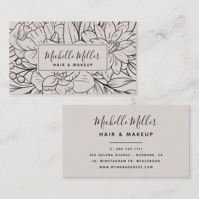 Modern Botanical Blush Script Hair Makeup Business Card (Front/Back)