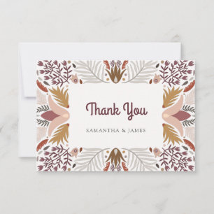 Modern Botanical Boho Floral Border Wedding Thank You Card