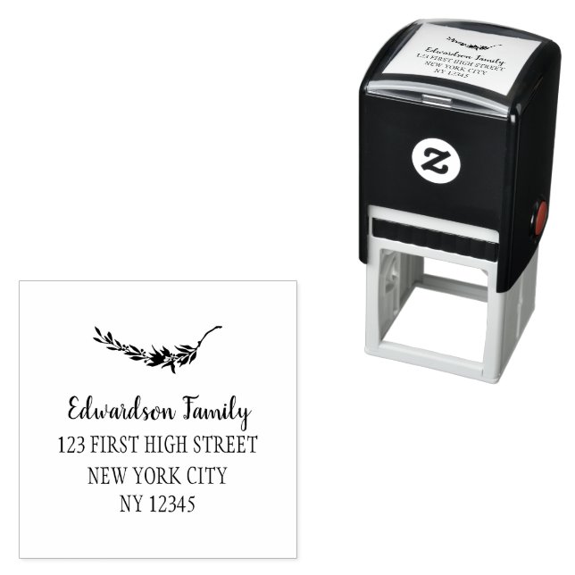 Modern botanical branch leaves return address self-inking stamp (In Situ)