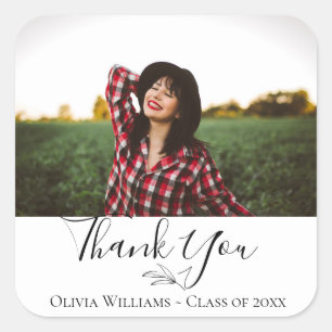 Modern Botanical Branch Photo Graduation Square Sticker