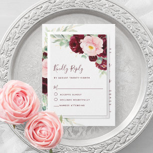 Modern Botanical Burgundy Floral Wedding RSVP Card
