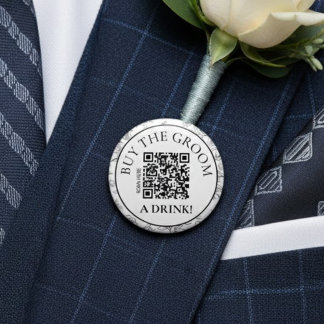 Modern Botanical Buy the Groom a Drink QR Code 6 Cm Round Badge