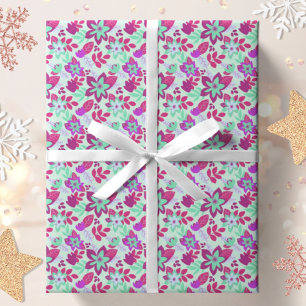 Modern Botanical Christmas Holiday Floral Wrapping Paper