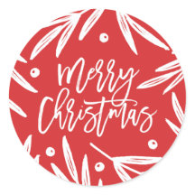 Modern Botanical Christmas Stickers - Red