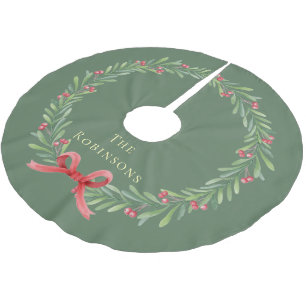 Modern Botanical Christmas Wreath Brushed Polyester Tree Skirt