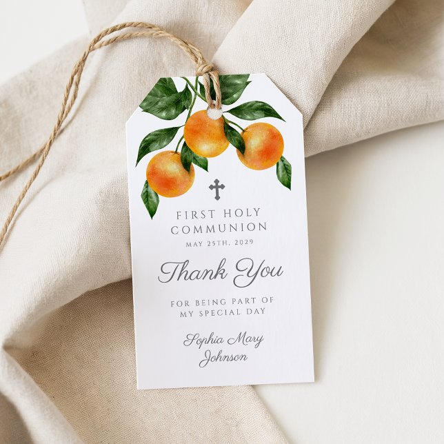 Modern Botanical Citrus Girl First Communion  Gift Tags (Modern Botanical Citrus Girl First Communion Gift Tags)