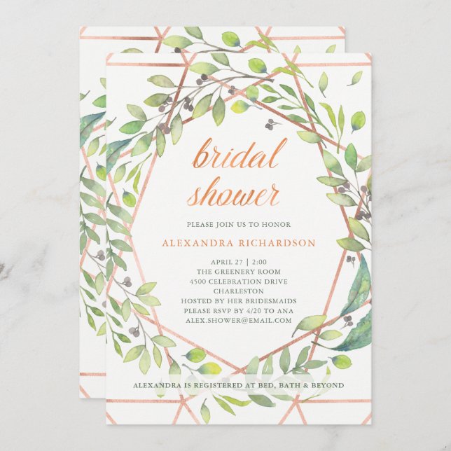 Modern Botanical | Copper Look Bridal Shower Invitation (Front/Back)
