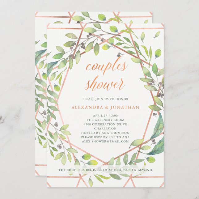 Modern Botanical | Copper Look Couples Shower Invitation (Front/Back)