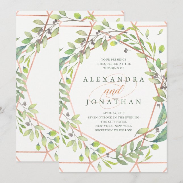 Modern Botanical | Copper Look Wedding Invitation (Front/Back)