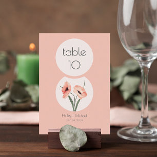 Modern Botanical Coral Wedding Table Number