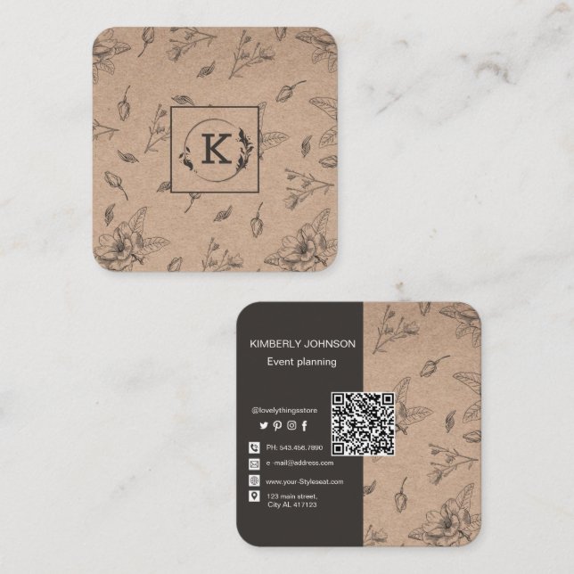 Modern Botanical Craft Paper Business Card (Front/Back)