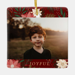 Modern Botanical Custom Family Photo Joyful Ceramic Ornament