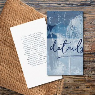 Modern Botanical Cyan Blue Wedding Details Enclosure Card