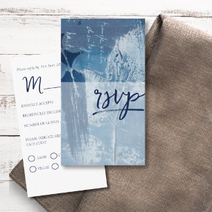 Modern Botanical Cyan Blue Wedding RSVP Enclosure Card