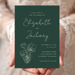 Modern Botanical Dark Green Wedding Invitation<br><div class="desc">This modern wedding invitation features cream-coloured text on a dark green background. A line art floral design appears in the lower left corner. Add the names of the bride and groom in stylish cream handwriting script and the details in sans serif font.</div>
