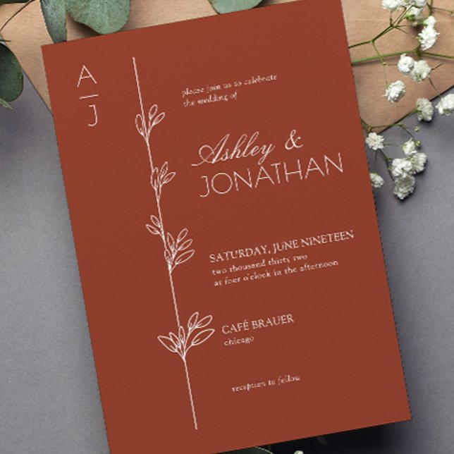 Modern Botanical Divider Auburn Wedding Invitation (Creator Uploaded)