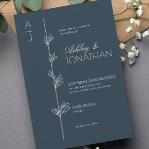 Modern Botanical Divider Navy Blue Wedding Invitation