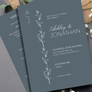 Modern Botanical Divider Wedding Blue All-in-One Invitation