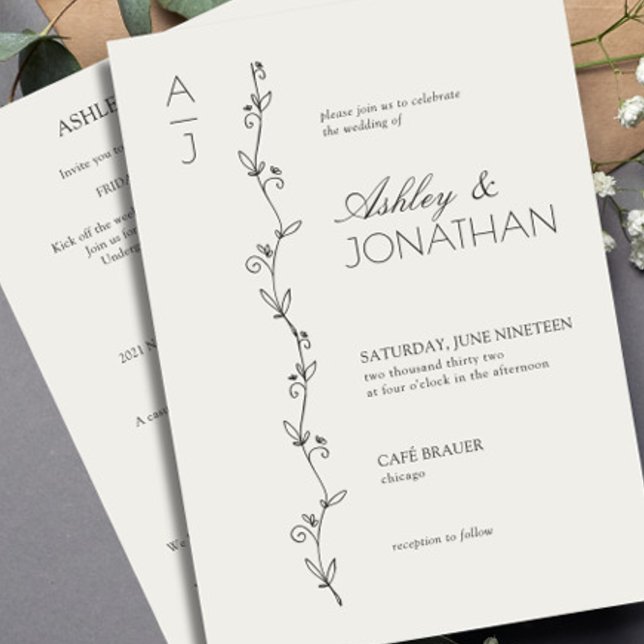 Modern Botanical Divider Wedding Bone All-in-One Invitation (Creator Uploaded)